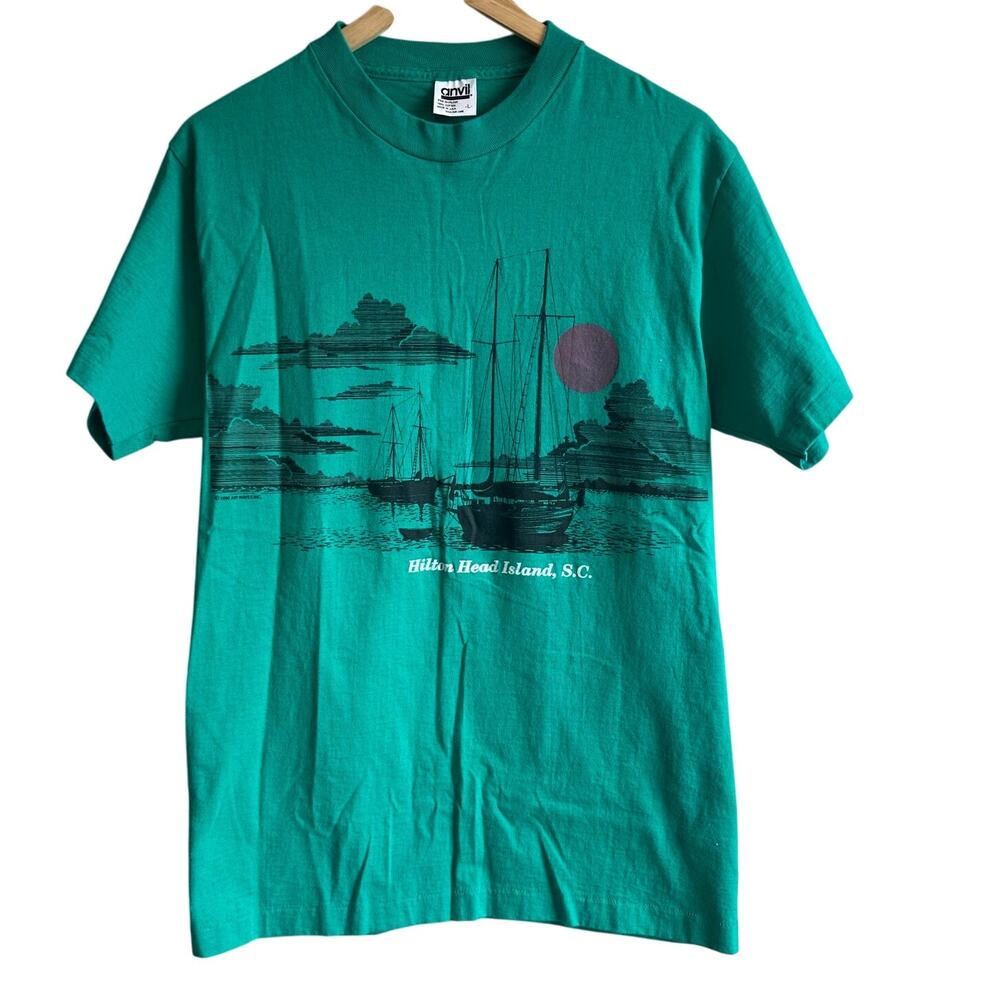 Vintage 1990 Single Stitch Hilton Head SC Sailboat T-shirt L